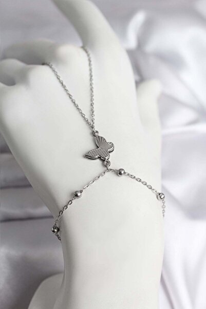 Inure Jewelry 316L Steel Silver Color Butterfly Model Women's Şahmeran