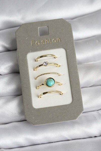 Inure Jewelry Brass Gold Color 5-Piece Ring Set