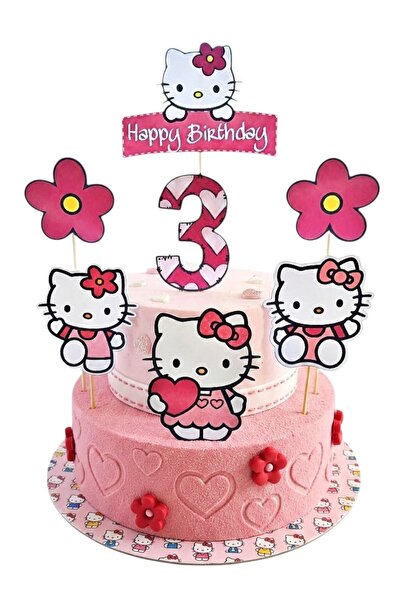 telaşe memuru Hello Kitty Pasta Süsü ve Hello Kity Temalı 3 Yaş Doğum Günü Ko...
