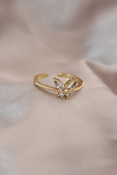 Inure Jewelry خاتم معدني ذهبي اللون قابل للتعديل بحجر الزركون والكريستال على ...