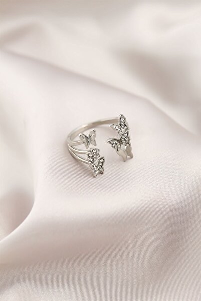 Inure Jewelry خاتم نسائي على شكل فراشة معدنية فضية اللون