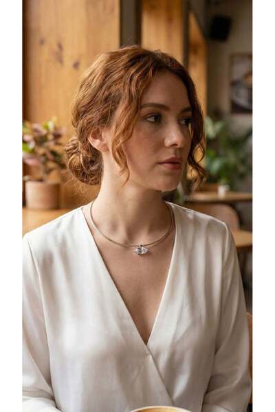 Inure Jewelry قلادة نسائية من النحاس الفضي اللون موديل تشوكر مرصعة بحجر الزركون