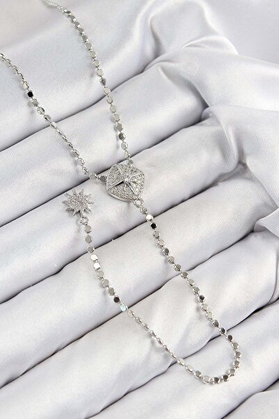 Inure Jewelry قلادة من النحاس والزركون وحجر الزركون موديل G Y باللون الفضي