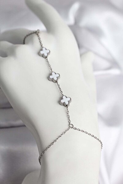 Inure Jewelry 316L Steel Silver Color White Clover Model Women's Shahmeran