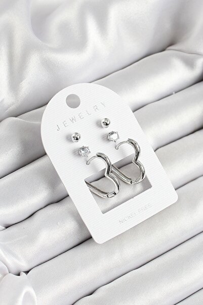 Inure Jewelry Silver Color 3-Piece Double Women's Earring Set with Brass Zirc...