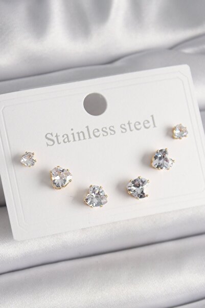 Inure Jewelry 316L Steel Gold Color Zircon Stone Heart Model Women's Earring Set