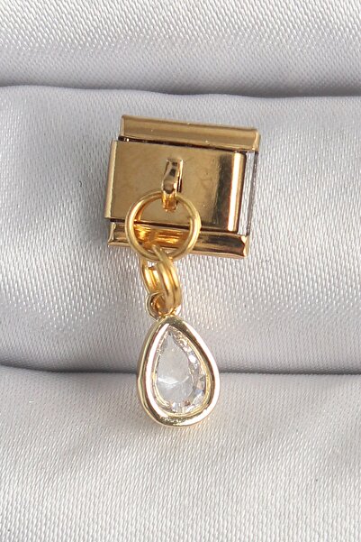 Inure Jewelry 316L Steel Gold Color Hanging Drop Zircon Stone Nomination Charm