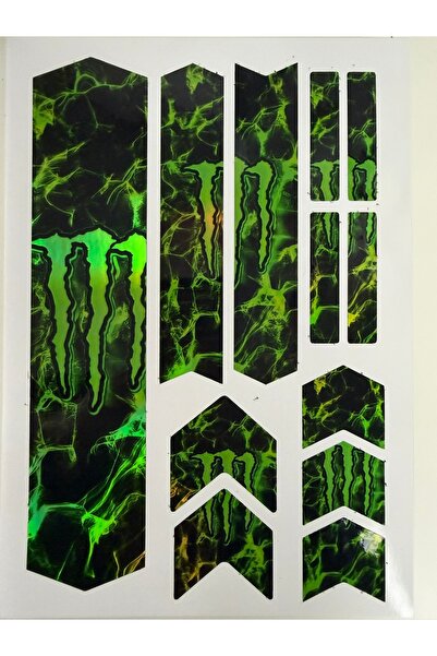 ca kay bu Alev Desenli Monster Bisiklet Kadro Sticker Seti – Kırmızı Siyah Ra...