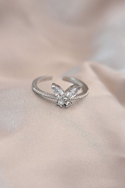 Inure Jewelry خاتم معدني فضي اللون قابل للتعديل بحجر الزركون وحجر الكريستال ع...