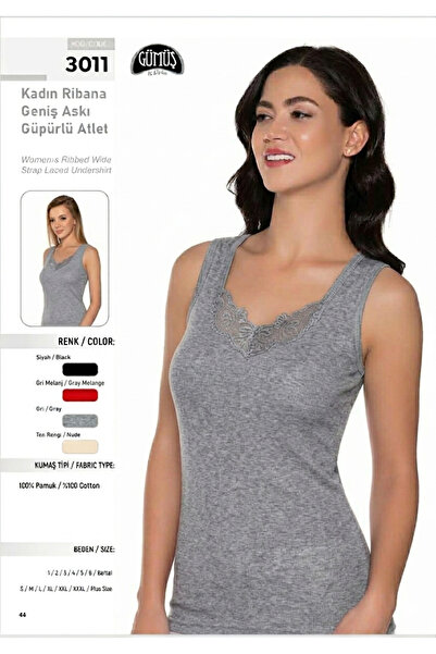 BENALİ (6 Pcs) 100% Cotton Silver Ribbed Wide Strap Laced Mother's Plus Size ...