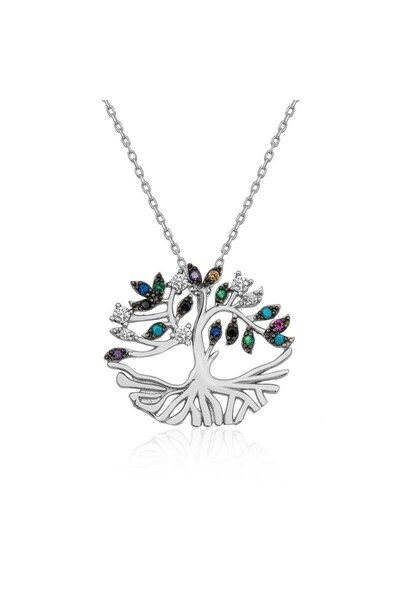 Inure Jewelry Gümüş Mix Taşlı Tuba Ağacı Kolye