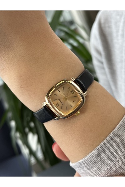 Quest Petite Square Steel Case Mineral Glass Leather Band 1 Atm Water Resista...