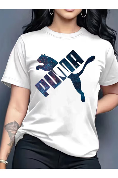 LİNA06 Elegant and Stylish Printed Pattern Women's Crew Neck Pullover T-shirt