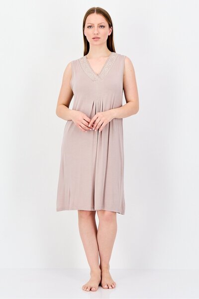 Forever 21 Women Sleeveless Textured Sleepwear Dress, Tan