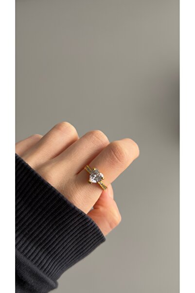 Alya Jewelry خاتم قلب من الحجر الأبيض الذهبي