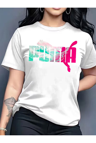 LİNA06 Elegant and Stylish Printed Pattern Women's Crew Neck Pullover T-shirt