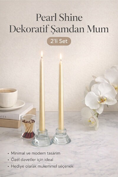BKMC PARTY LUXE Şamdan Mum Seti 2’li Gold / Ivory / Silver Dekoratif Uzun Şam...