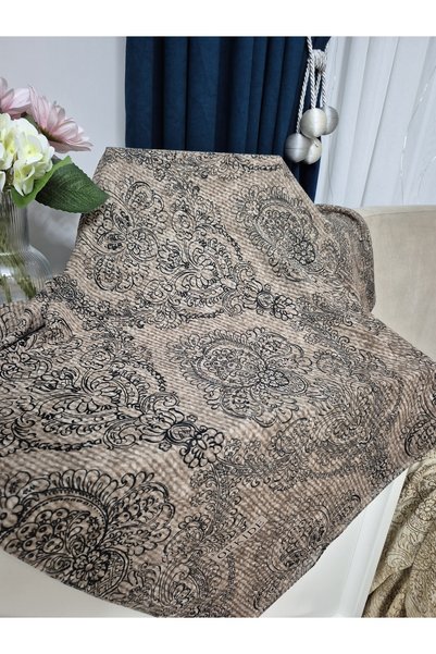 Nazellaa Damaks Patterned Crepe Chiffon Shawl Brown