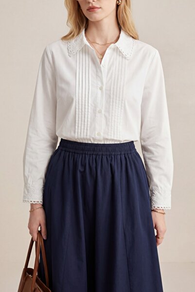 MissRunin Yakası Fistolu önü Pliseli Düğmeli Gömlek Bluz