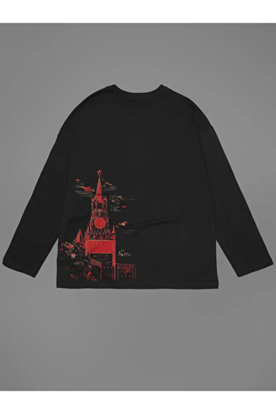 ELNOYA سويت شيرت أسود مطبوع عليه ميدان موسكو الأحمر
