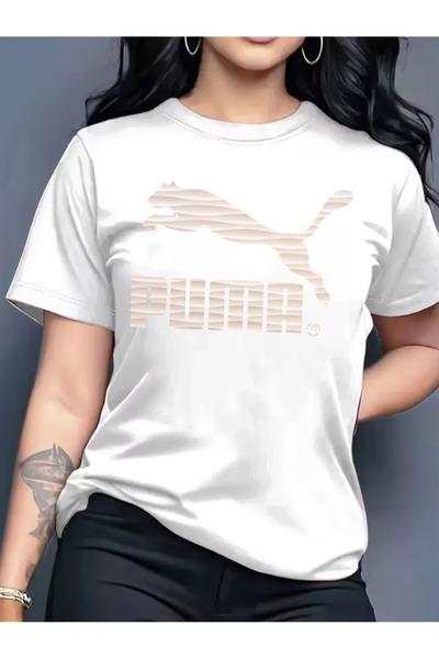 LİNA06 Elegant and Stylish Printed Pattern Women's Crew Neck Pullover T-shirt