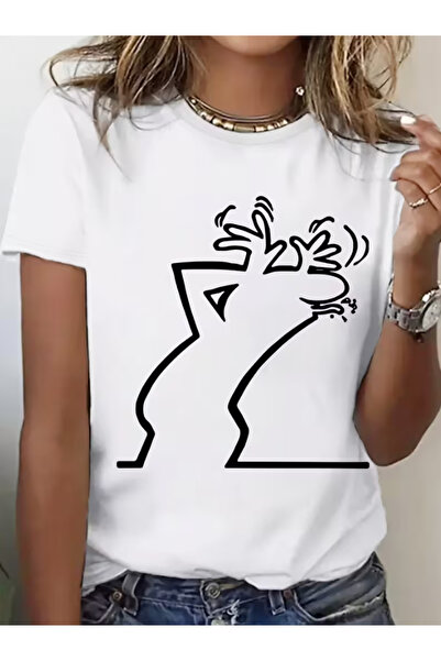 LİNA06 Women's Casual Short Sleeve Crew Neck T-Shirt - Bold Letter Graphic Print