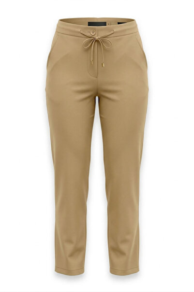 On Fashion Women's Lace-Up Waist Parachute Pants with Pockets - Beige