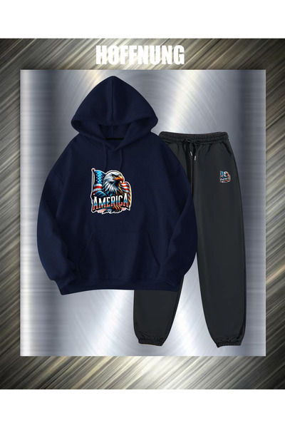 HOFFNUNG Unisex Casual Tracksuit Set Flag Eagle America Outdoor Full Hoodie
