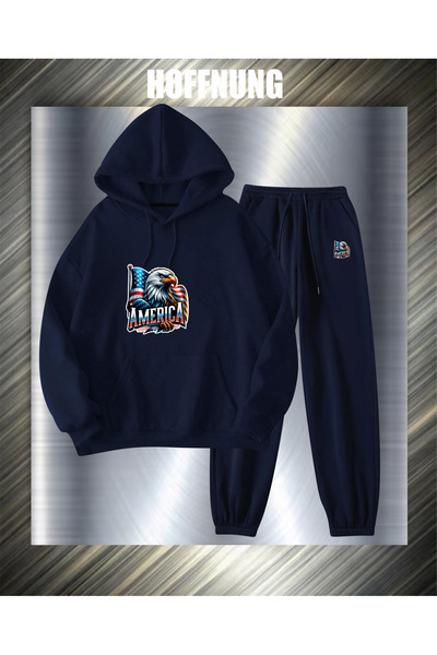 HOFFNUNG Unisex Casual Tracksuit Set Flag Eagle America Outdoor Full Hoodie