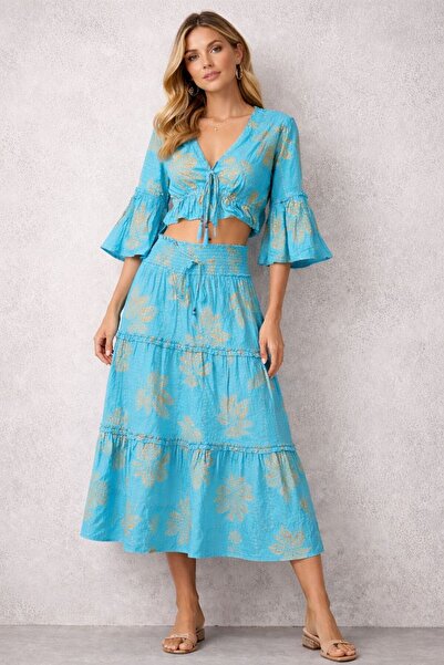 Generic Mid-Length Skirt Set with Short Sleeve Blouse