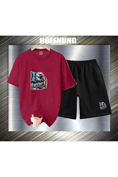 HOFFNUNG Set casual unisex cu mânecă scurtă, cu imprimeu cu vultur și steagul...