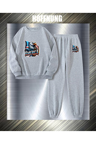 HOFFNUNG Unisex Casual Tracksuit Set Flag Eagle America Outdoor Full Sweatshirt