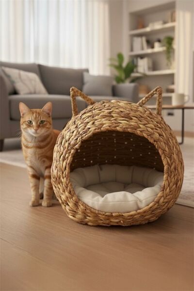 Saule Favorite 9078 Hasır Örgü Kedi Sepeti - Hasır Örgü Kedi Yatağı Sepet