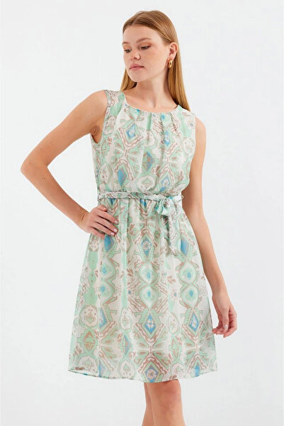Savira 2501 patterned zero sleeve chiffon dress - mint
