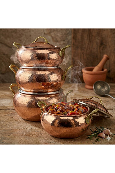 Efsoon Organics Dövülmüş Trabzon Bakır Güveci Seti - 4 Adet - 22, 24, 26, 28 cm