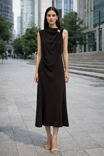 AYHAN Midi Dress with Shoulder Detail