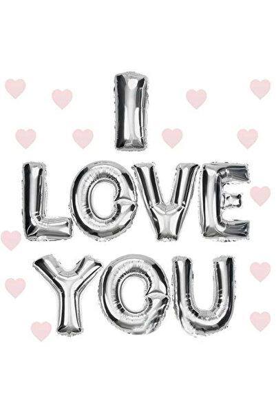 naque    I Love You Foil Balloon Silver Color 35 cm