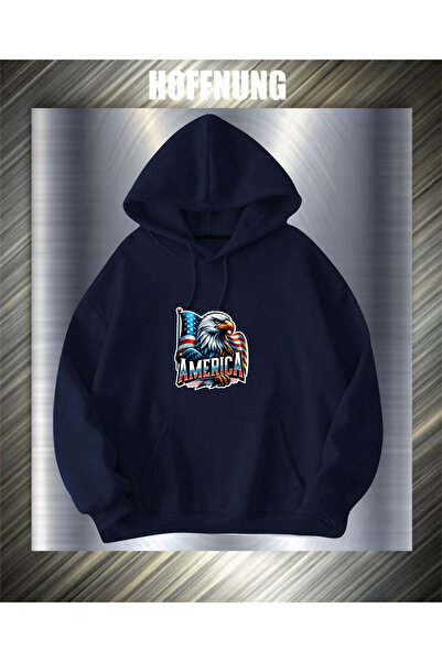 HOFFNUNG Unisex Cotton Oversize Flag Eagle America Printed Hooded Collar Comf...