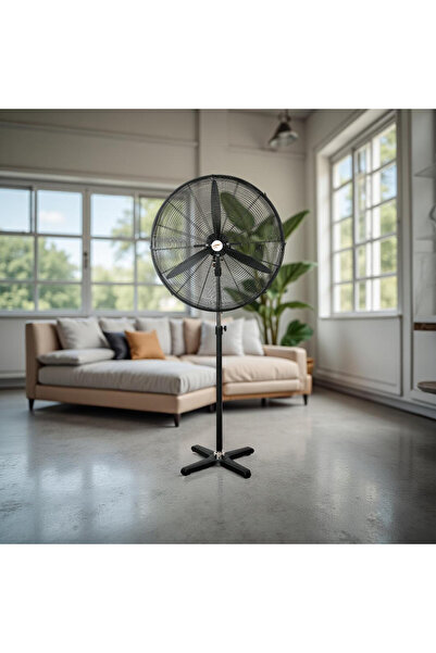 ENLIS 240W Sanayi Tipi Ayaklı Vantilatör 81cm Metal Kanat 3 Hız Siyah