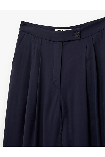 Koton Kupro Viscose Fabric Regular Fit Pocketed Pleated Wide Leg Baggy Pants