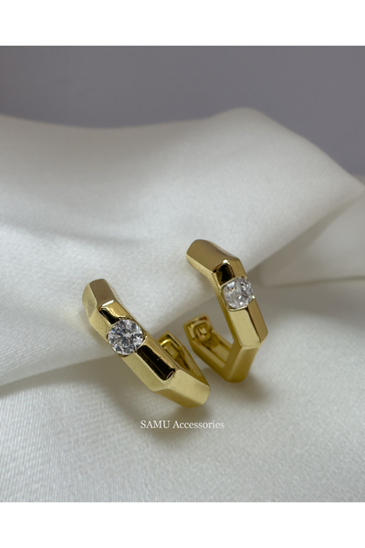 Samu Accessories Gold Tone Stone Geometric Hoop Earrings