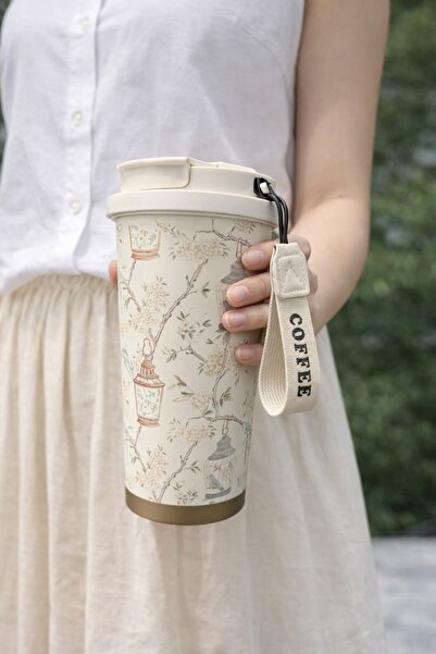 OEM Thermos mug with lid and strap, 550 ml, stainless steel, fruit design, le...