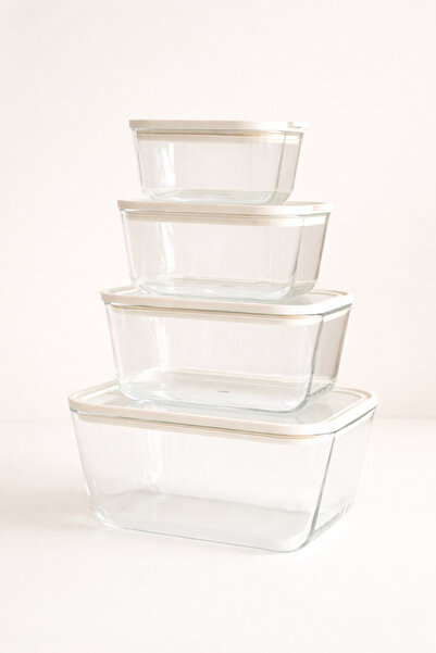 Mirilliahome Set of 4 Vacuum Lid Glass Storage Containers with Leak-Proof Cre...