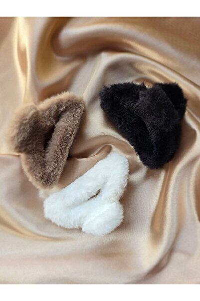 Alessia 3'lü Peluş Mandal Toka Seti, Büyük Boy 10 cm Yumuşak Peluş Saç Tokası