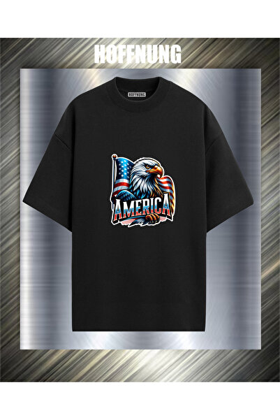 HOFFNUNG Unisex Short Sleeve Round Neck Flag Eagle America Printed Solid Colo...