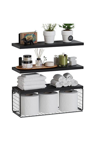 FLYPRO 3-Tier Wood Floating Shelves for Wall, Bathroom Organizer Hanging Shelf