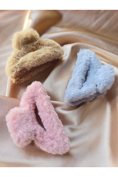 Alessia 3'lü Peluş Mandal Toka Seti, Büyük Boy 10 cm Yumuşak Peluş Saç Tokası