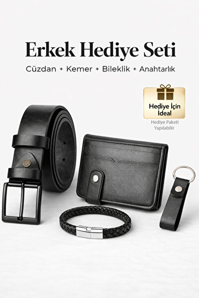 EVVELİ Men's Card Holder Set, 4-Piece Combination Wallet, Belt, Bracelet, Key...