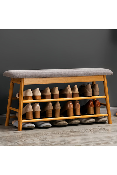 Generic Bamboo Shoes Bench Seat, 2 Tier Shoe Rack Storage Stool With Hidden S...