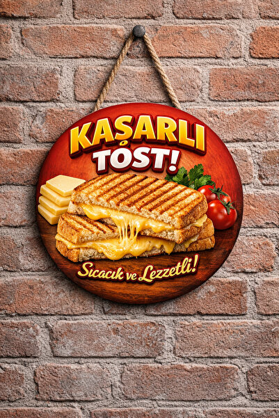 Mayeka Kaşarlı Tost Temalı Büfeler Cafeler Tostçular İçin Ahşap Duvar Kapı De...